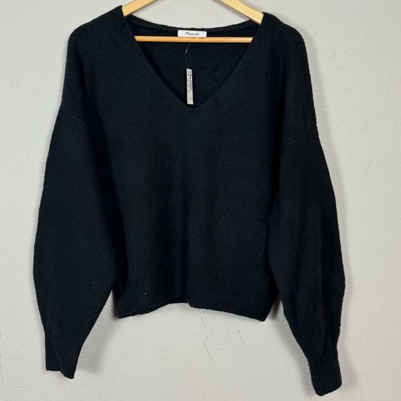 Madewell V-Neck Cozy Cotton Wool Wedge Sweater NWT Size Medium Puff Sleeve $78 - Picture 2 of 11